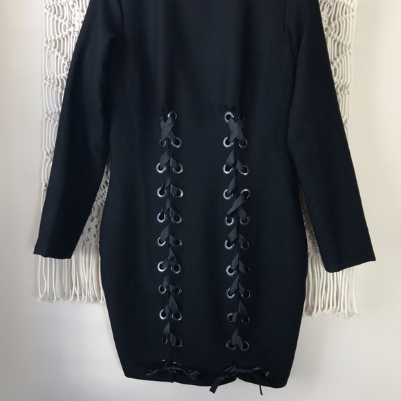 I-AM-ZOE by Otilia Mendez long sleeve wool mini lace up shift dress sz m… - Picture 2 of 11